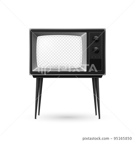 Vector 3d Realistic Retro TV Receiver with Transparent Screen Isolated on White Background. Home Interior Design Concept. Vintage TV Set, Television, Front View 95165850