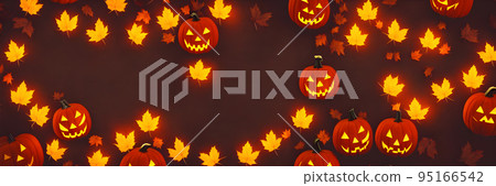 Jack O Lanterns - Halloween Background. Banner size. 3d Jack O Lanterns - Halloween Background. Banner size. 3d 95166542