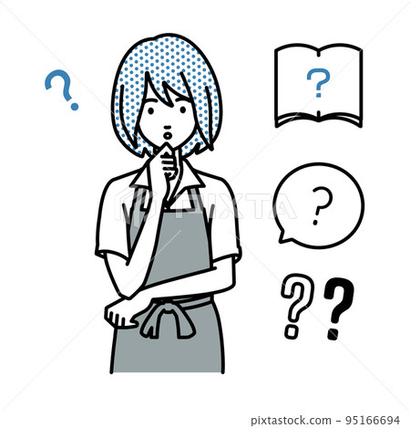 一組職員女問號站著，雙手放在下巴上感到懷疑 95166694