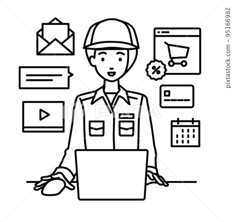 一名女工在辦公桌前的電腦前進行研究、數據分析和創建報告 95166982