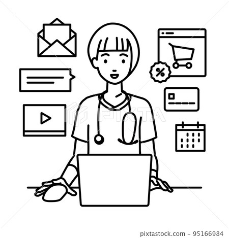 一名女護士在辦公桌前的電腦前進行研究、數據分析和撰寫報告 95166984