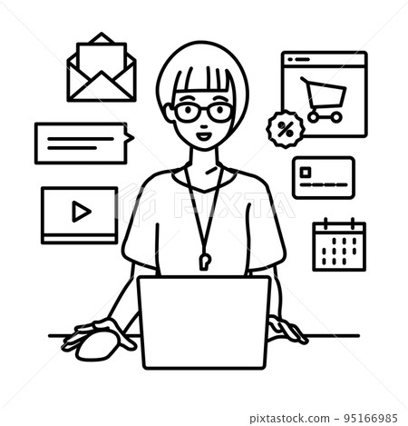 一位女教師在辦公桌前的電腦前進行研究、數據分析和報告寫作 95166985