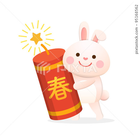Cute rabbit character or mascot with firecrackers for Chinese New Year, Year of the Rabbit, vector cartoon style Cute rabbit character or mascot with firecrackers for Chinese New Year, Year of the Rabbit, vector cartoon style 95168562
