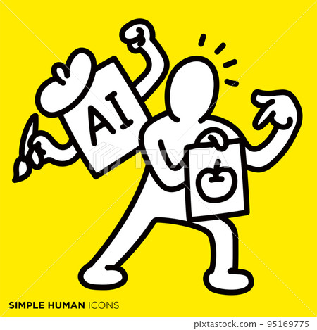 Icon series of simple human actions and poses "Publishing works made by AI as one's own work" 95169775