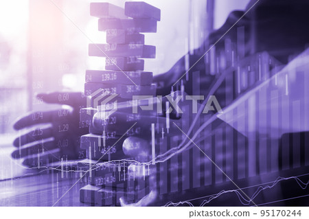 Stock market or forex trading graph and candlestick chart suitable for financial investment concept. Economy trends background for business idea and all art work design. Abstract finance background. 95170244