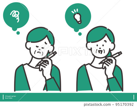 A woman thinking with a pen and a woman... A woman thinking with a pen and a woman... 95170392