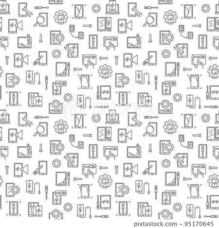 Smartphone and Tablet Repair vector outline seamless pattern 95170645