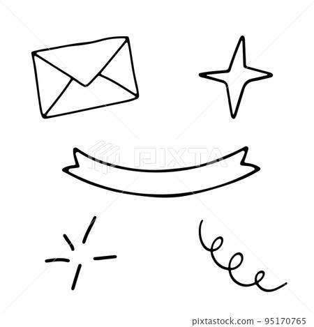 Hand drawn doodle illustration. Envelope, banner and stars 95170765