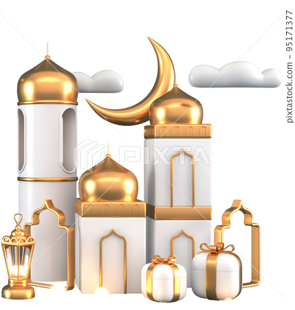 Ramadan Kareem Greeting elements background Islamic with decorative crescent moon , lantern , gift box , cloud , mosque , stars and arch 3d illustrator modern design. Gifts for holidays. Ramadan Kareem Greeting elements background Islamic with decorative crescent moon , lantern , gift box , cloud , mosque , stars and arch 3d illustrator modern design. Gifts for holidays. 95171377