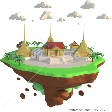 3D illustrator of PhraKaew Temple, Bangkok Thailand. 3D rendering of a low polygon model 95171729