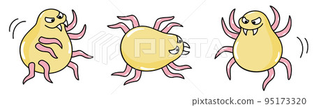 Three cartoon illustrations of mites Three cartoon illustrations of mites 95173320
