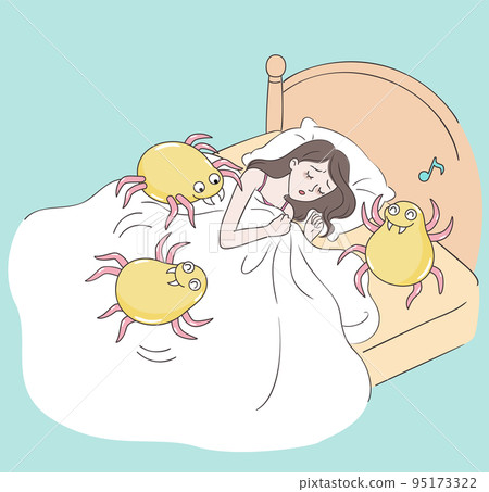 girl sleeping restlessly due to mites 95173322