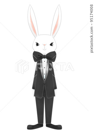 Illustration of a rabbit wearing a watercolor style tuxedo 95174008