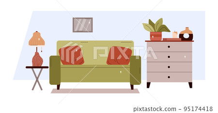 Comfortable family or living room interior flat vector illustration isolated. Comfortable family or living room interior flat vector illustration isolated. 95174418