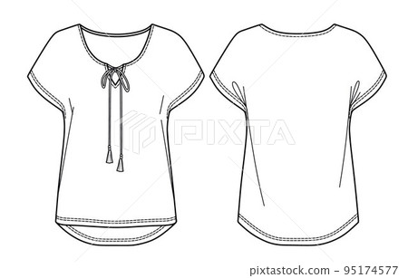 Blank t shirt outline sketch. Apparel t-shirt CAD design. Isolated  technical fashion illustration. 5609388 Vector Art at Vecteezy