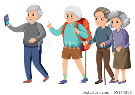 Elderly tourists on white background 95174896