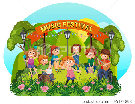 Children playing music at park 95174898