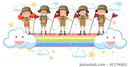 Children on rainbow in cartoon style 95174902