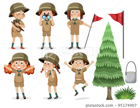 Children camping out cartoon character set 95174907