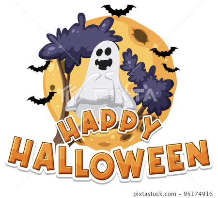 Happy Halloween logo design with ghost Happy Halloween logo design with ghost 95174916
