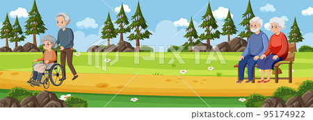 Outdoor park with elderly people Outdoor park with elderly people 95174922