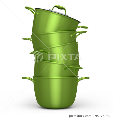 Set of stainless steel stewpot and chrome plated cookware on white background Set of stainless steel stewpot and chrome plated cookware on white background 95174989