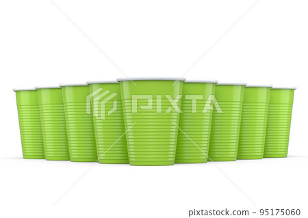 Set of pastic disposable party cup for juice, fresh, beer on white background. 95175060