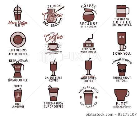 Various stickers with coffee drinks and texts 95175107