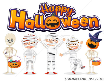 Happy Halloween Text Logo With Cartoon Character Happy Halloween Text Logo With Cartoon Character 95175180