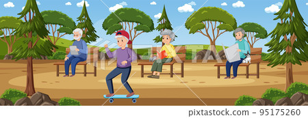 Outdoor park with elderly people 95175260
