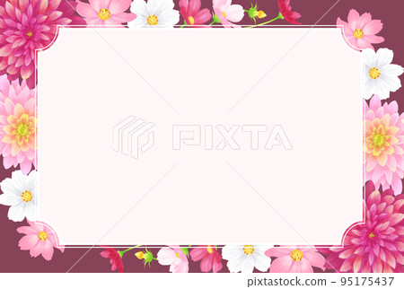 Dark background and autumn flower frame (dahlia, chrysanthemum, cosmos) 95175437