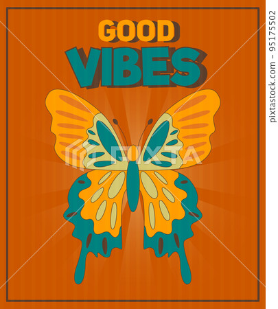 Retro groovy posters 60s 70s with groovy butterfly for cards, stickers or poster design. Typography slogan Retro groovy posters 60s 70s with groovy butterfly for cards, stickers or poster design. Typography slogan 95175502
