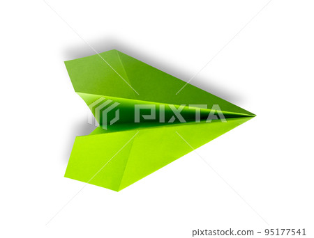 Green paper plane origami isolated on a white background 95177541