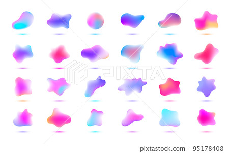 Vector 3d gradient spots set, liquid shapes isolated. Abstract elements for trendy vibrant color design. Use for logos, tags, labels, background. Fluid blots, wavy drops, flowing elements 95178408