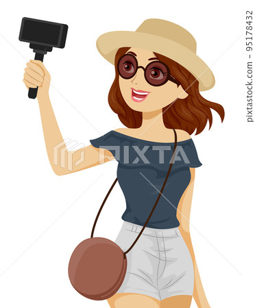 Girl Vlog Mobile Camera Travel Selfie Illustration 95178432