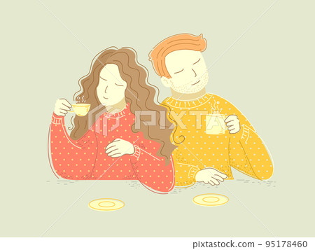 Couple Girl Man Hot Drinks Illustration Couple Girl Man Hot Drinks Illustration 95178460
