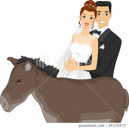 Couple Wedding Petting Zoo Donkey Illustration Couple Wedding Petting Zoo Donkey Illustration 95178472