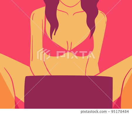 Girl Masturbate Laptop Illustration Girl Masturbate Laptop Illustration 95178484