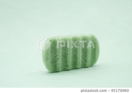 Konjac sponge natural body scrubber, monochrome image. Zero waste skin care concept. 95178960