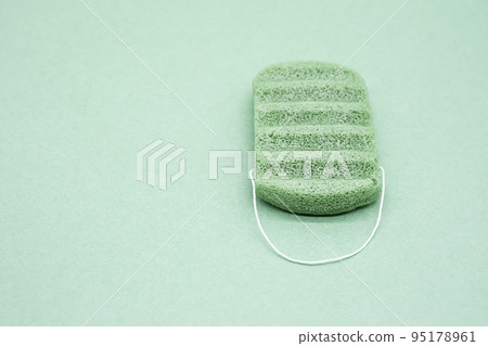 Konjac sponge natural body scrubber, monochrome image. Zero waste skin care concept. 95178961