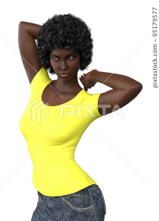 3D Afro woman in yellow shirt 95179577