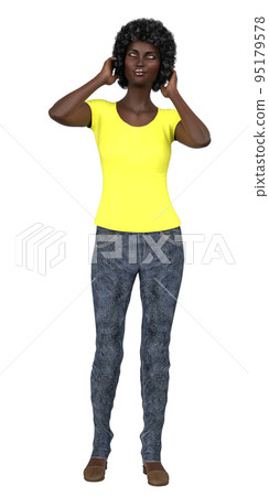 3D Afro woman in yellow shirt 95179578