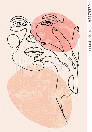 Woman face and hand line art 95179579