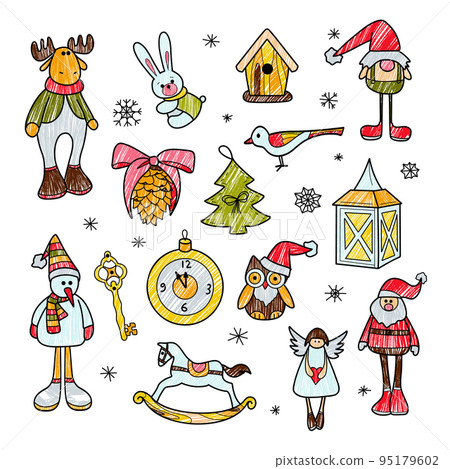 contour and pencil drawings New Year s, Christmas decorations 95179602