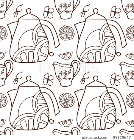 contur vector seamless pattern on the cups and teapot f 95179647