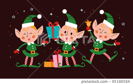 Santa elves characters with gifts isolated. Santa elves characters with gifts isolated. 95180584