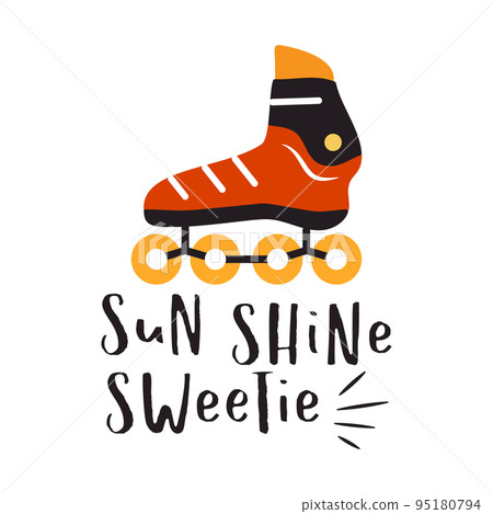 Inscription with inline skate image on white background Inscription with inline skate image on white background 95180794
