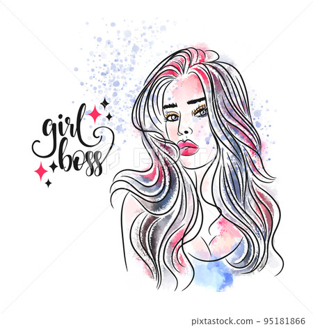 Boss girl, handwritten quotes, lovely girl, watercolor 95181866
