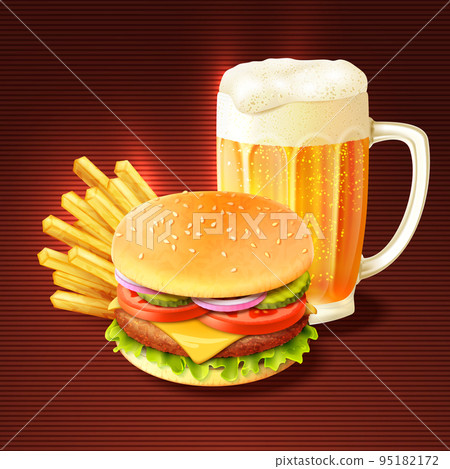 Hamburger And Beer Background 95182172