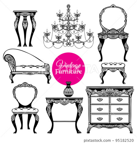 Hand Drawn Vintage Furniture Style Set Hand Drawn Vintage Furniture Style Set 95182520